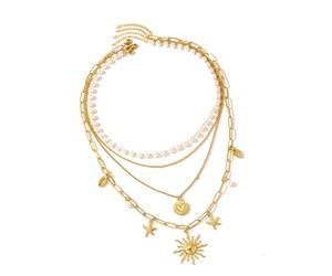 FIRSTXIU Collier en acier inoxydable avec pendentif fleur et étoile de mer - Bijou élégant pour femme - Pour fêtes et occasions formelles