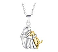 FIRSTXIU Collier et boucles d'oreilles avec pendentif en forme de câlin entre petite fille et chien en alliage de zinc, bijoux d'amitié pour filles adolescentes à porter au quotidien