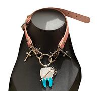 FIRSTXIU Collier, sous-culture Collier en cuir Dent Punk Accessoires Femme Croix Clavicule Chaîne, The chain is about 50CM long and 1.4CM wide, PU + alliage + acrylique