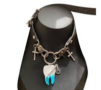 FIRSTXIU Collier, sous-culture Collier en cuir Dent Punk Accessoires Femme Croix Clavicule Chaîne, The chain is about 50CM long and 1.4CM wide, PU + alliage + acrylique