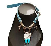 FIRSTXIU Collier, sous-culture Collier en cuir Dent Punk Accessoires Femme Croix Clavicule Chaîne, The chain is about 50CM long and 1.4CM wide, PU + alliage + acrylique