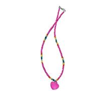 FIRSTXIU Colliers, collier avec pendentif en forme de cœur, collier tempérament, collier de clavicule, collier ras du cou, bijoux de fête, collier de perles colorées, As shown, perles de riz en verre