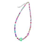 FIRSTXIU Colliers, collier avec pendentif fleur couleur bonbon arc-en-ciel pour femme, chaîne de perles bohèmes, collier ras du cou dopamines, bijoux doux, 45+5cm, argile polymère