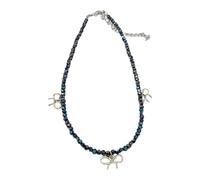 FIRSTXIU Colliers, colliers simples à breloques avec nœud papillon, collier tendance collier clavicule chaîne en perles de cristal, collier ras du cou bijoux déclaration, 38cm, Cristal