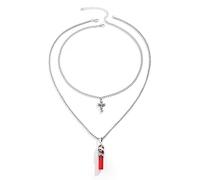 FIRSTXIU Colliers, double couche ras du cou punk avec pendentif en cristal, bijoux tendance, chaîne clavicule, collier simple en métal, As shown, Chaîne en fer + cristal + alliage