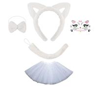 FIRSTXIU Costume de chat avec nœuds, cravate, oreilles de chat, bandeau, jupe, queue en peluche, cosplay, ensemble pour fête d'Halloween, nœuds, accessoires pour Halloween, oreilles bandeau