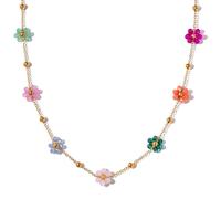 FIRSTXIU Élégant collier/bracelet en forme de fleur en cristal pour femme - Couleur dorée - Bijoux tendance, Acier titane
