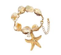 FIRSTXIU Élégant collier et boucles d'oreilles en alliage sur le thème de la plage avec étoiles de mer et coquillages pour les fêtes à la piscine et les vacances Ensemble de collier de coquillages et