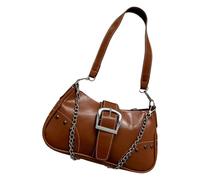 FIRSTXIU Élégant sac à main pour femme avec chaîne détaillée, grande capacité, sac à bandoulière décontracté pour diverses occasions, marron clair, 26*8*14.5cm