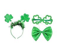 FIRSTXIU Ensemble d'accessoires de costume 3 pièces pour adultes avec chapeau de léprechaun, bandeau trèfle vert, lunettes et nœud papillon, cadeaux pour la fête de la Patrick