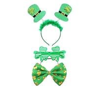 FIRSTXIU Ensemble d'accessoires de costume 3 pièces pour adultes avec chapeau de léprechaun, bandeau trèfle vert, lunettes et nœud papillon, cadeaux pour la fête de la Patrick