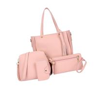 FIRSTXIU Ensemble de 4 sacs à bandoulière élégants en cuir synthétique pour femme, sac à main à bandoulière, porte-cartes, sac à main décontracté, rose, As shown in the picture