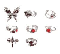 FIRSTXIU Ensemble de 8 bagues élégantes en alliage Sturdt avec motif papillon et cœur avec taille réglable et design élégant pour femme