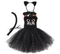 FIRSTXIU Ensemble de costume de chat pour Halloween, cosplay, accessoires de fête, oreilles de chat, bandeau, robe tutu pour enfants et filles