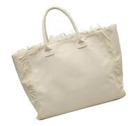 FIRSTXIU Grand sac en toile pour femme avec pompons décoratifs, sacs à bandoulière, sac à main pour le travail, les voyages et les trajets quotidiens, blanc, Taille unique