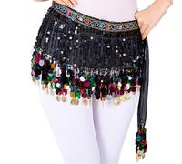 FIRSTXIU Jupe de danse du ventre pour femme - Paillettes scintillantes - Écharpe latérale - Bandage latéral - Courte - Plage - Bkinis - Cache-maillot de plage, Noir , Taille unique