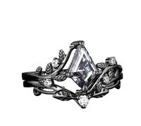 FIRSTXIU Lot de 2 bagues en zircon noir tendance avec strass pour un usage quotidien, bijoux de mariage, rendez-vous galant, nuit, taille unique, Comme décrit, Comme décrit.