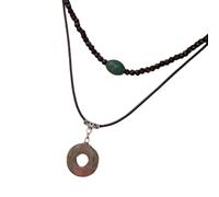 FIRSTXIU Lot de 2 colliers ras du cou vintage avec boucle de paix en pierre naturelle pour homme et femme - Bijoux de style chinois, perles, alliage