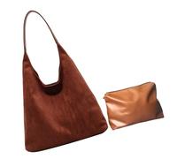 FIRSTXIU Lot de 2 grands sacs à bandoulière souples pour femme avec intérieur spacieux, sac à main décontracté avec petite trousse de maquillage Marron, marron, Taille unique