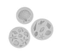 FIRSTXIU Lot de 3 moules à fondant en silicone sur le thème marin, coquillages, conques, étoiles de mer, décorations de gâteaux marins, cupcakes, argile