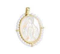 FIRSTXIU Médailles ovales à la mode Vierge Marie, accessoire pour la fabrication de bijoux avec perles d'eau douce et coquillages, Cuivre