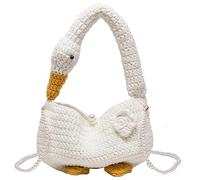 FIRSTXIU NOUVEAU Sac à bandoulière tissé motif oies Sac à bandoulière avec chaîne de perles pour fille et femme Sac à main polyvalent, blanc, Reference size chart