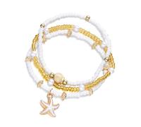 FIRSTXIU Parure de bijoux de vacances avec collier de perles de coquillage naturel et cordon élastique - Matériaux en alliage robuste - Doux pour la peau sensible, taille unique, Comme décrit, Comme