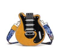 FIRSTXIU Petit sac à bandoulière créatif en forme de guitare avec fermeture éclair en polyuréthane pour filles et femmes avec ceinture d'épaule réglable, jaune, Taille unique
