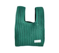 FIRSTXIU Petit sac à main en tricot fait à la main pour femme - Style décontracté - Motif à carreaux creux - Couleur unie - Réutilisable, vert foncé, 22.5*39cm