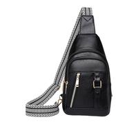 FIRSTXIU Petit sac de poitrine pour femme et homme, sac à bandoulière avec sangle réglable, sac à bandoulière en cuir synthétique, Noir , 17*8*27cm