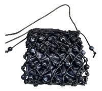 FIRSTXIU Sac à bandoulière délicat vintage tissé à la main avec perles pour femmes PU mode sac à main sophistiqué pour femme, Noir , Taille unique