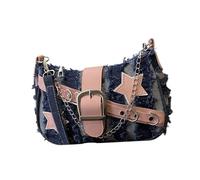 FIRSTXIU Sac à bandoulière rétro élégant avec motif étoile pour femmes et filles style punk, Bleu vertical, Taille unique