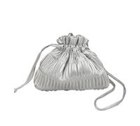 FIRSTXIU Sac à bandoulière souple plissé avec cordon de serrage pour fille et femme, sac à main polyvalent, sac à main tendance, Argenté., Reference image information