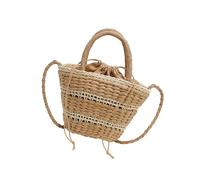 FIRSTXIU Sac à bandoulière tendance de grande capacité en paille tressée Sac à main pour femme avec cordon de serrage, kaki, Taille unique
