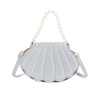 FIRSTXIU Sac à bandoulière tendance en forme de coquillage pour femme en cuir synthétique avec grand espace de rangement, Argenté., Taille unique