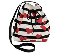 FIRSTXIU Sac à bandoulière tricoté pour femme avec cordon de serrage, sac à main tendance en forme de cœur, sac seau de grande capacité, sac de transport quotidien, cœur rouge, Taille unique