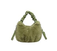 FIRSTXIU Sac à main d'hiver en fourrure pour femme - Sac à bandoulière tendance avec poignée plissée - Sac à main en peluche - Bandoulière réglable, Vert, Taille unique