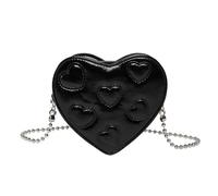 FIRSTXIU Sac à main tendance en forme de cœur brodé pour femme, sac à bandoulière en cuir PU, petit sac à bandoulière avec sangle de chaîne amovible, Noir , Taille unique