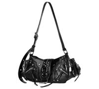 FIRSTXIU Sac à main vintage style moto avec motif clouté en cuir PU pour femme tendance sac à bandoulière, Noir , Taille unique