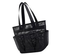 FIRSTXIU Sac de douche portable en maille avec fermeture à bouton pour dortoir universitaire, salle de sport, voyage, multi-poches organisateurs sac à main, Noir , 24*15*25cm