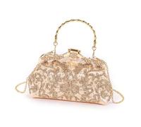 FIRSTXIU Sac de soirée brodé style chinois rétro pour femme avec sangle de chaîne élégant sac à bandoulière, champagne, Taille unique