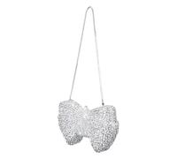 FIRSTXIU Sac de soirée de luxe avec chaîne en alliage et nœud papillon pour femme, Argenté., Taille unique