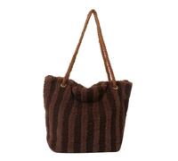 FIRSTXIU Sac seau en peluche pour l'hiver, sac à bandoulière polyvalent, tendance, sac à main de grande capacité, sac à provisions pour fille et femme, café, Reference image information