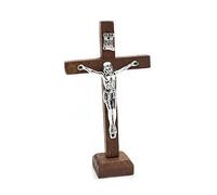 FIRSTXIU Table en bois Jésus catholique pour croix avec support vintage religieux chrétien debout crucifix église décoration de table