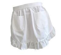 FIRSTXIU Tablier blanc à taille réglable avec poches en dentelle à volants pour femme, blanc, taille unique