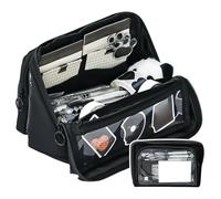 FIRSTXIU Trousse à crayons de grande capacité avec 9 compartiments - Trousse à crayons amovible - Trousse de maquillage de voyage - Organisateurs de bureau multifonctionnels, Noir