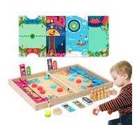 Firulab -Jeu de Table - Plateau de Jeu | Jeu de rondelle de Jeu de Fronde de Table en Bois - Carte 15 Points, 10 en 1, 4 Cartes de Personnages, 2 Cordes de Lancement, 24 pièces