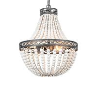 FIRVRE Lustre à 2 lumières en perles de bois de Bohème Finition métal antique Couleur naturelle Perles de bois pour salle à manger Chambres Cuisine Entrée Foyer Salon