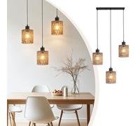 FIRVRE Suspension Rotin 3 Lumières, Suspension Luminaire Style Bohème et Naturel-Hauteur Réglable-Pour Chambre, Salon-Ampoule Non Incluse