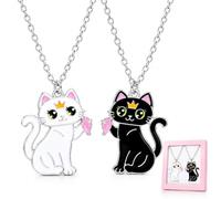 FIRZOM Colliers d'Amitié Lot de 2 Pendentif Chat Magnétique& Boîte Cadeau - Symbolise une Étreinte Éternelle et un Lien Inconditionnel pour Offrir à Meilleures Amies et Sœurs